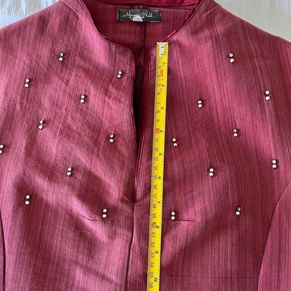 MAGGIE WALT Sleeveless Dress Side Slits Pearls Rhinestones Form Fitting - Picture 16 of 17